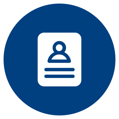 White user profile icon on a blue circular background.