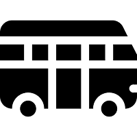 Silhouette of a minibus with two rows of windows and two wheels.