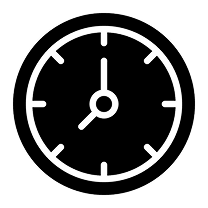Black clock icon showing 3:00 on a white background.