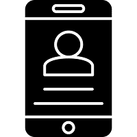 Icon of a smartphone displaying a user profile, featuring a person silhouette symbol and horizontal lines below.