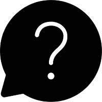 A black speech bubble icon containing a large question mark.