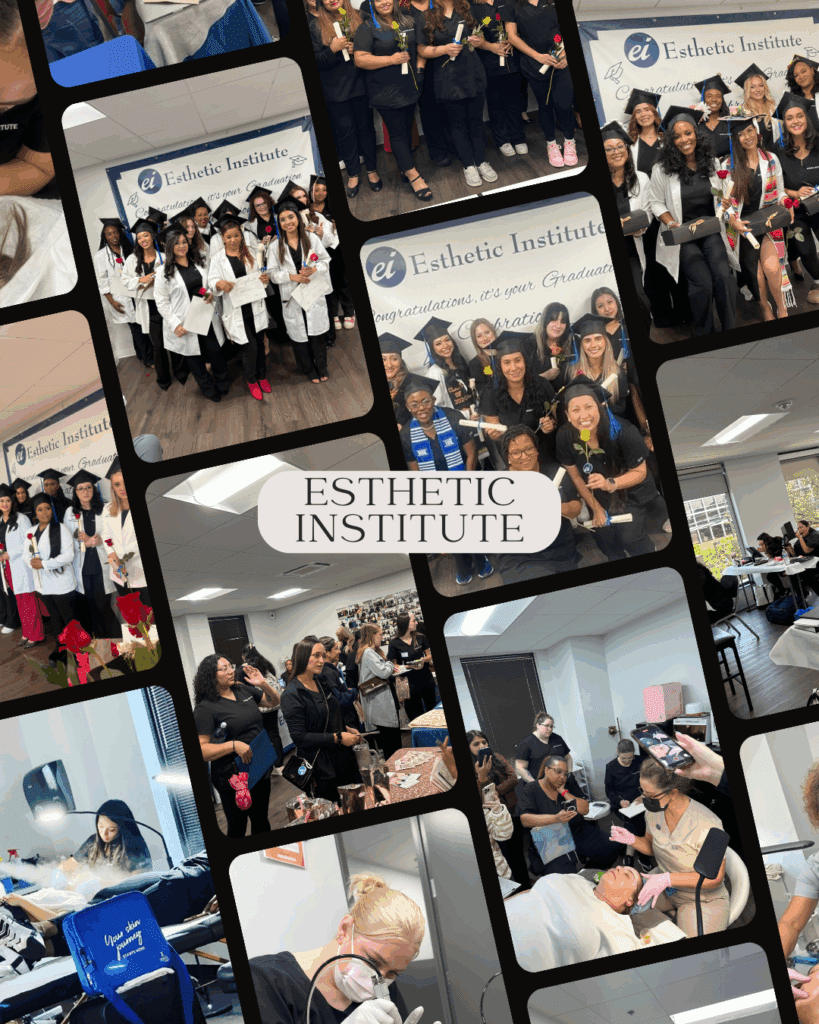 Collage of diverse students engaged in learning at Esthetic Institute.